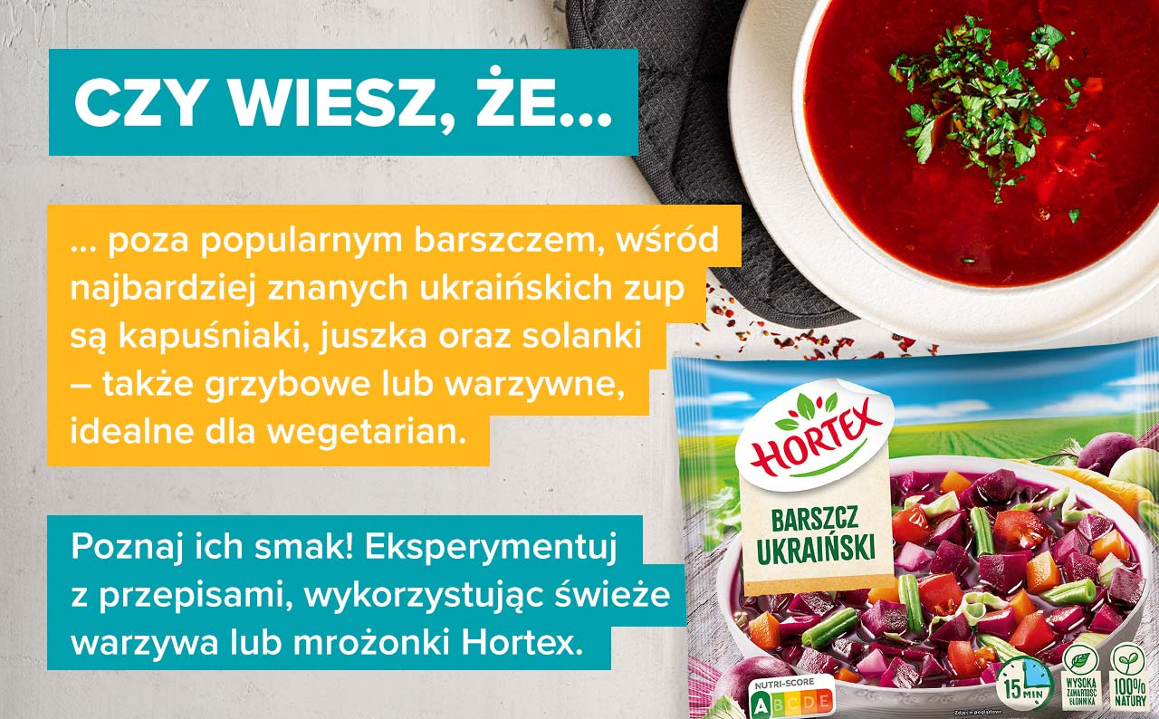 Czy wiesz, że…  … poza popularnym barszczem, wśród najbardziej znanych ukraińskich zup są kapuśniaki, juszka oraz solanki - infografika.
