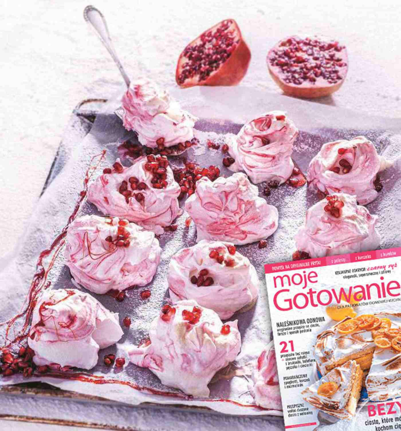 Różowe bezy z granatami z magazynu "Moje Gotowanie"