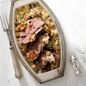 Pieczony kark wołowy na grzybowym risotto