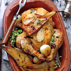 Kurczak pieczony z gruszkami