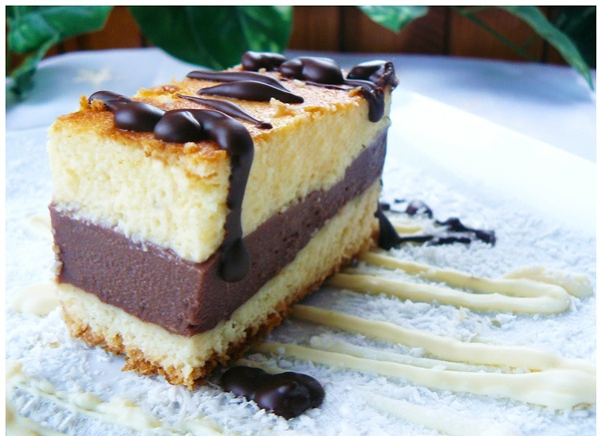 " Delikatne ciasto waniliowe z budyniem czekoladowym "