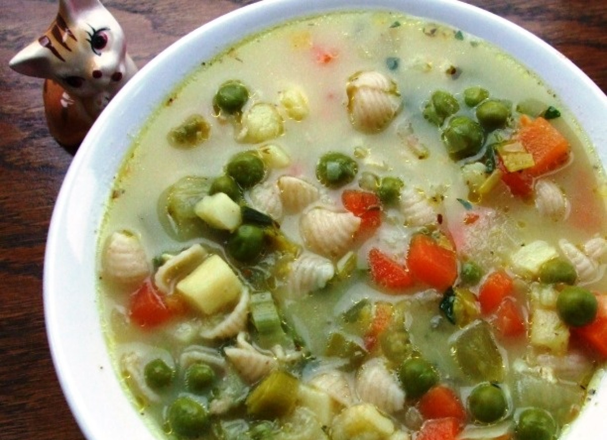 Warzywna zupa z makaronem i serkami