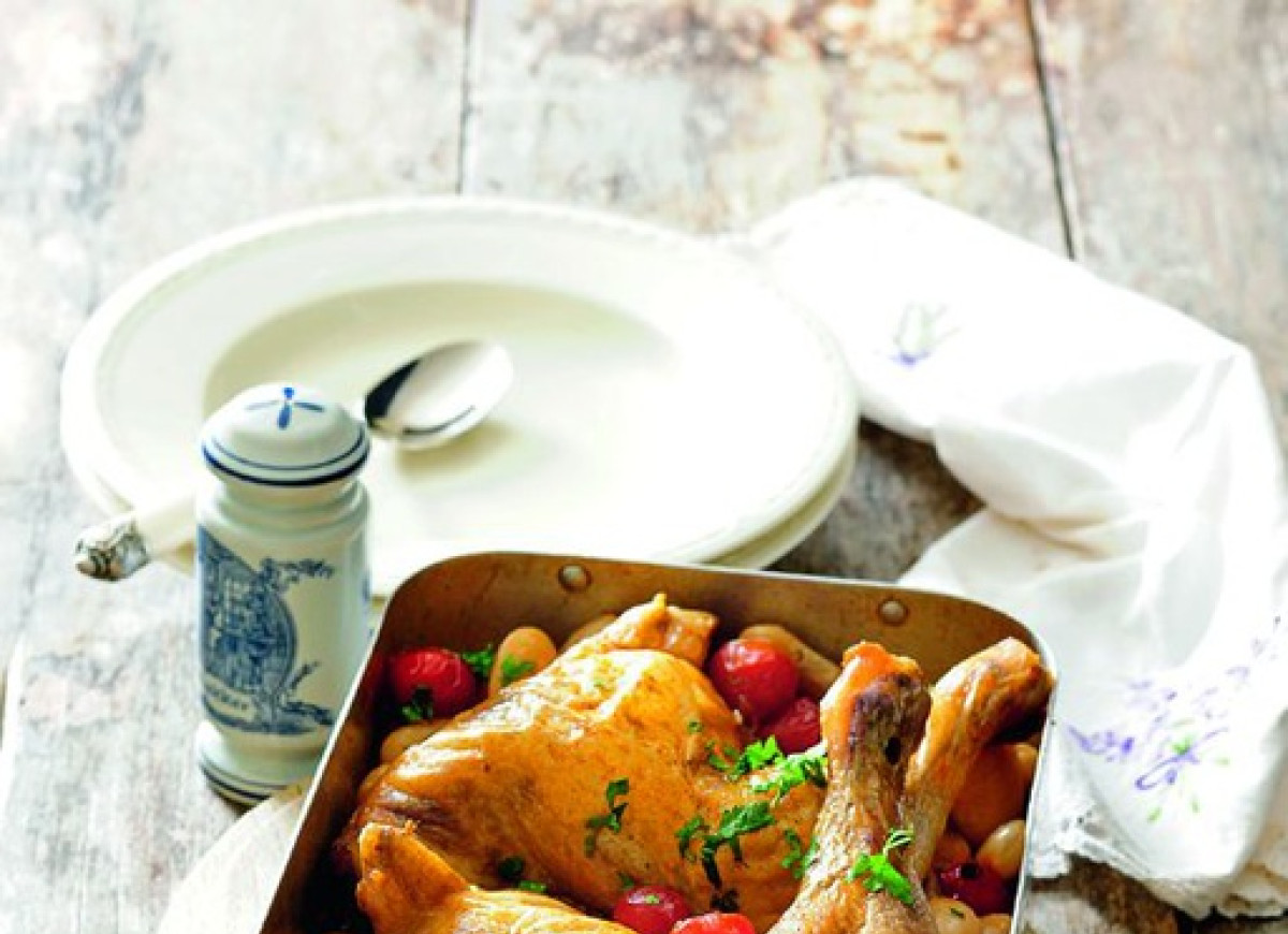 Kurczak pieczony z białą fasolą