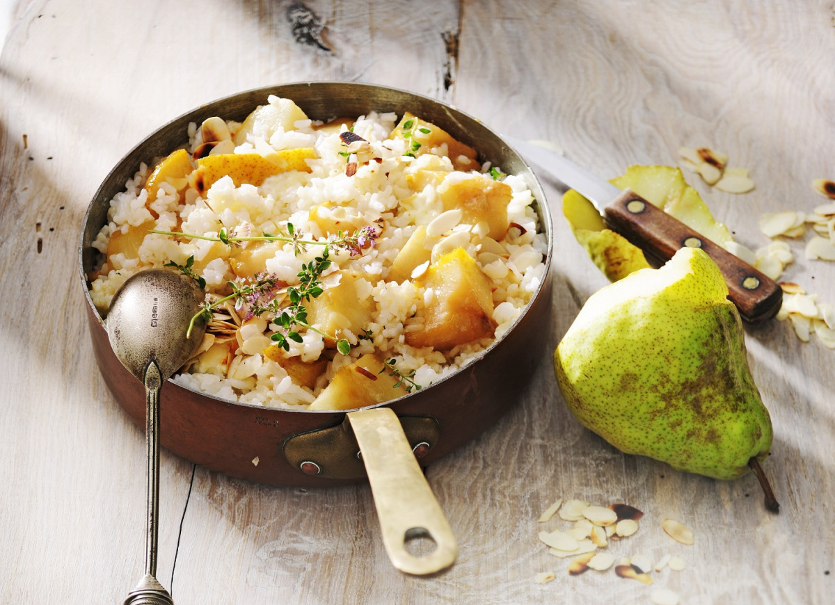 Risotto z gruszkami, migdałami i mascarpone