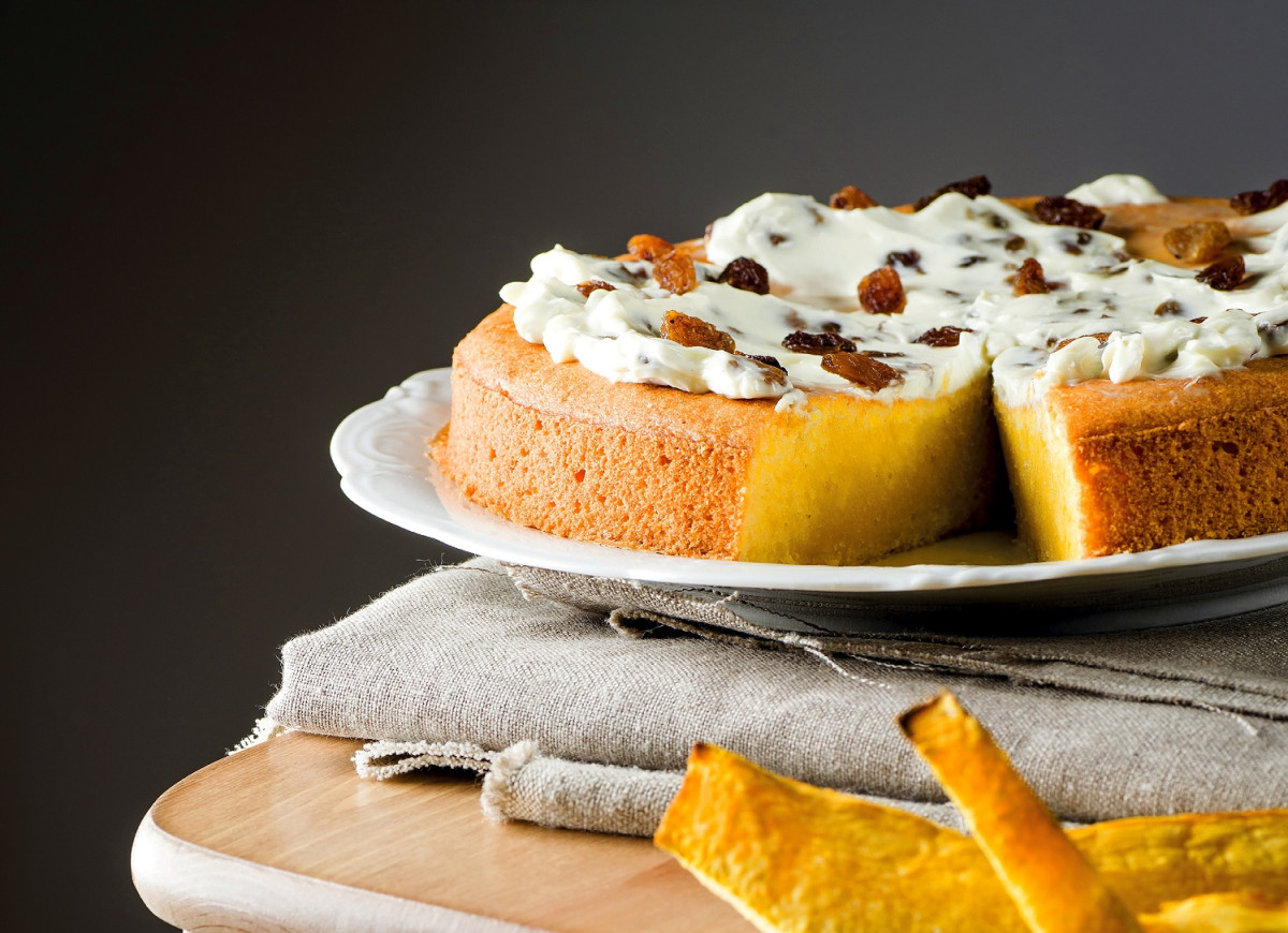 Ciasto dyniowe z masą serową i rodzynkami