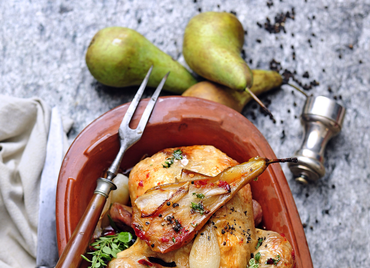 Kurczak pieczony z gruszkami