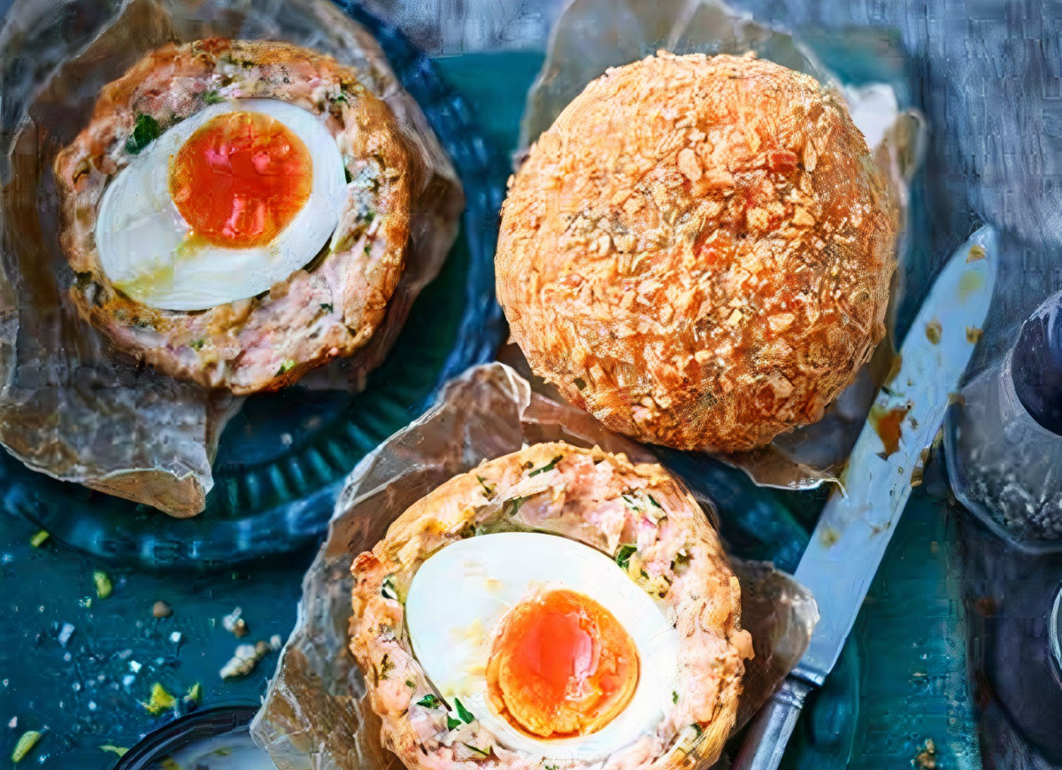 Szkockie jajka z wędzonego łososia
