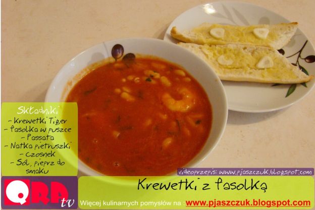Przepis: Krewetki z fasolką w sosie pomidorowym