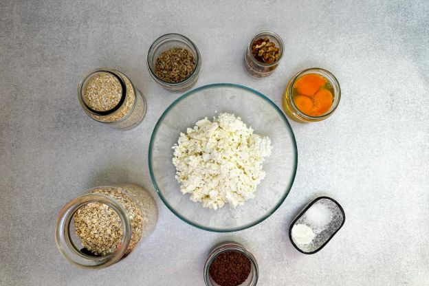 chleb z twarogu i płatków owsianych - przygotowanie składników