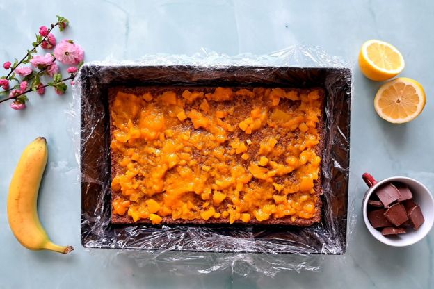 ciasto jamajka - biszkopt z dżemem brzoskwiniowym