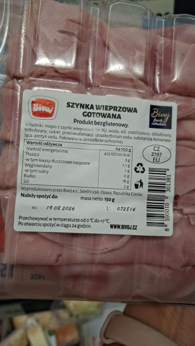 etykieta z tyłu szynka Aldi